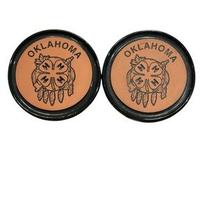 Vintage Frankhoma Pottery 4-H Oklahoma Themed Coasters Green/ Terra Cotta